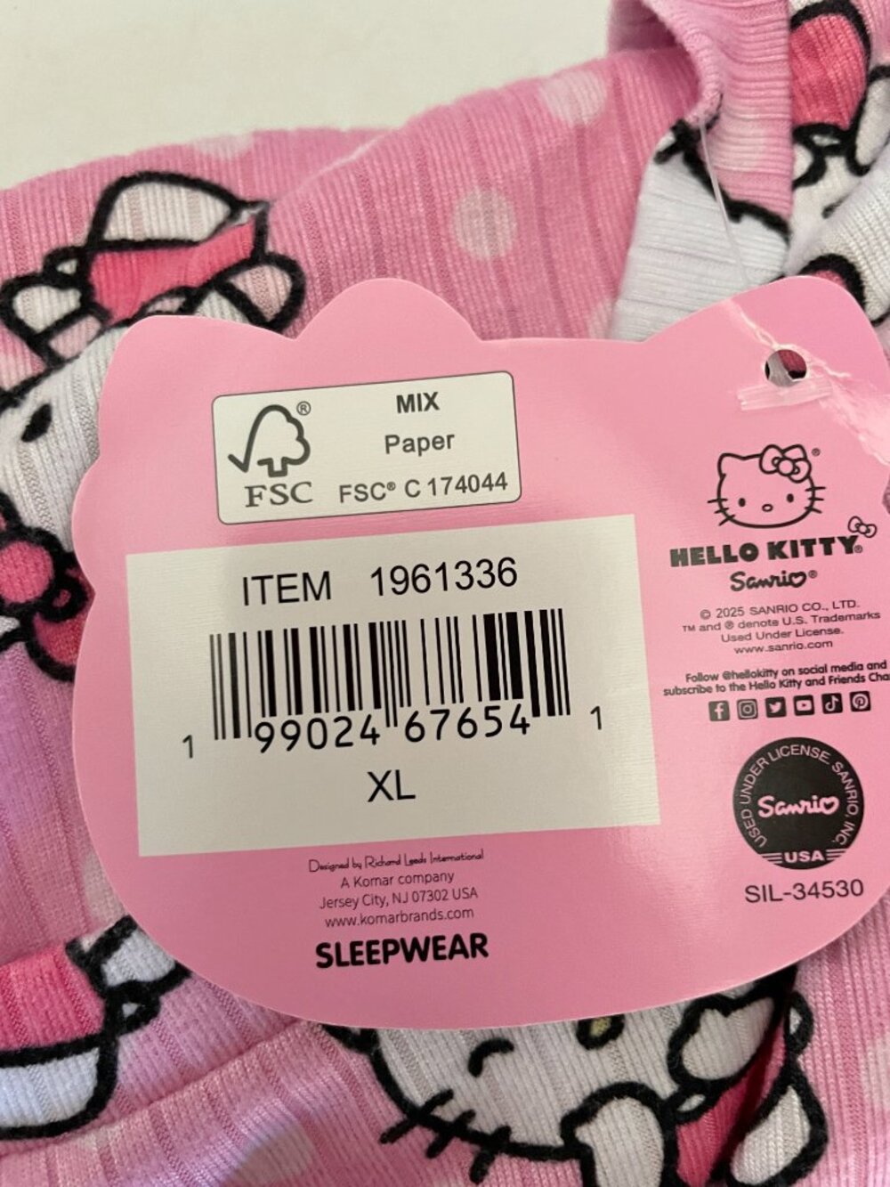 NEW Hello Kitty 2 Pc Pajama Set NWT XL Short Sleeve Top Jogger Pants Pink - Picture 5 of 10